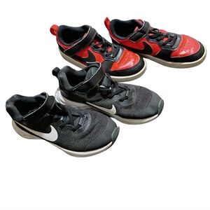 2 Pairs Nike Kids Black Red White Sneakers 1Y